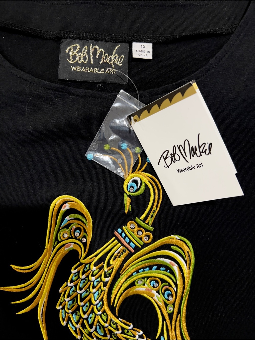 NWT Women’s 1X Bob Mackie Embroidered Rhinestone Peacock/Phoenix Pullover Top - Picture 7 of 7